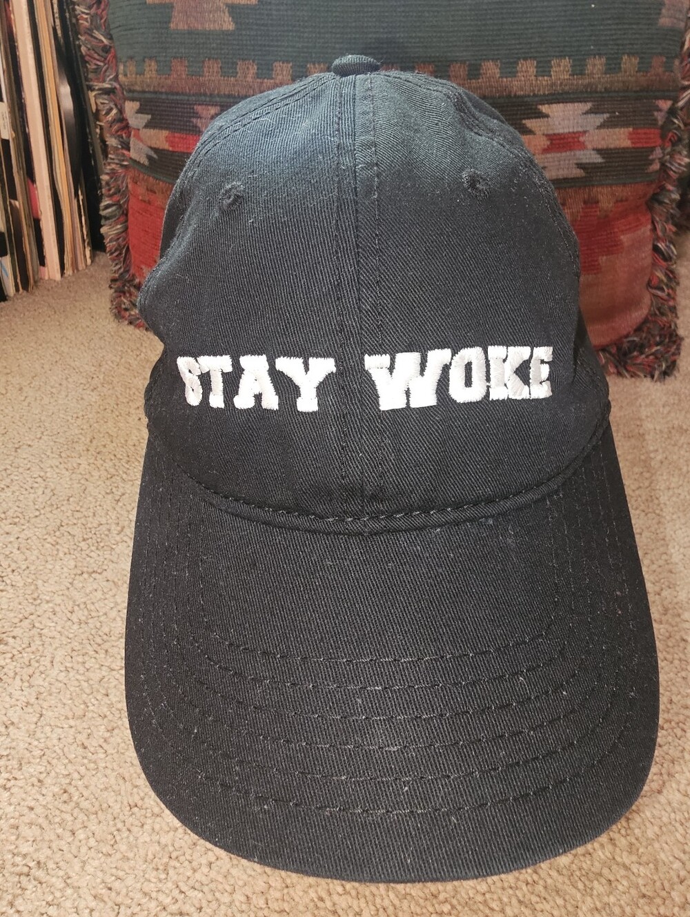 Black Stay Woke embroidered Baseball Adjustable Hat.